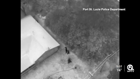 Port St. Lucie police officers use drone to find suspect hidden in wooded lot