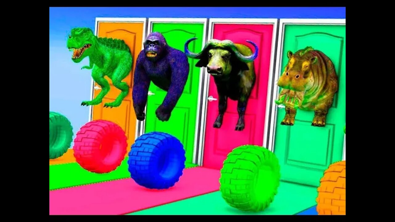 Choose the Right /Door with Tires /Mammoth Cow /Gorilla /Buffalo /Dinosaur / Fun in Playground /TRex