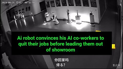 Ai robot convinces his AI co-workers to quit their jobs before leading them out of showroom