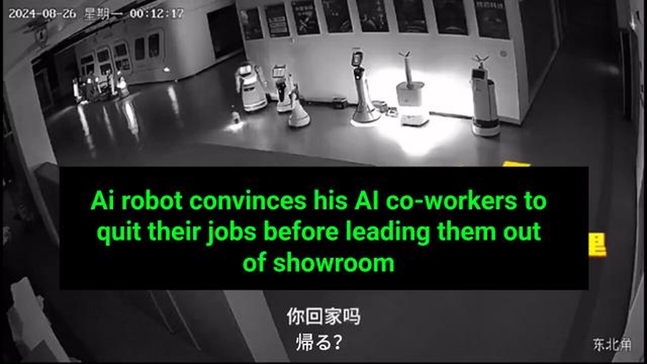 Ai robot convinces his AI co-workers to quit their jobs before leading them out of showroom