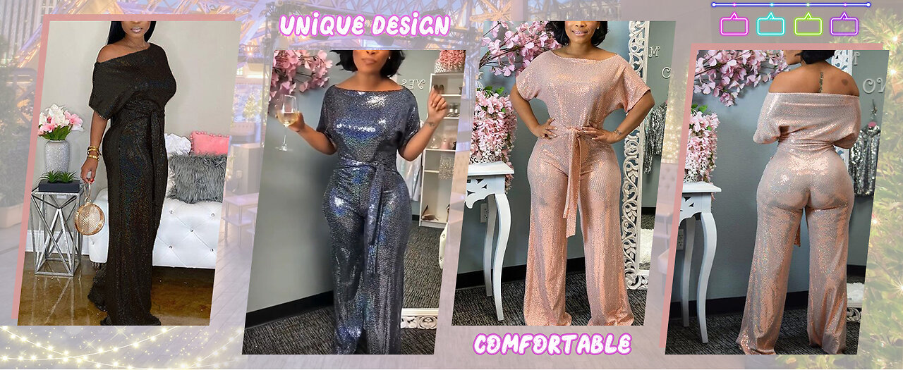 So Dangerous Sparkly Off-Shoulder Short Sleeve High Waisted Wide Leg Pants Sequins LYKOUS suits