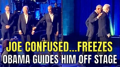 WOW! Joe Biden FREEZES before Obama GRABS HIS ARM and LEADS him off stage. 😳