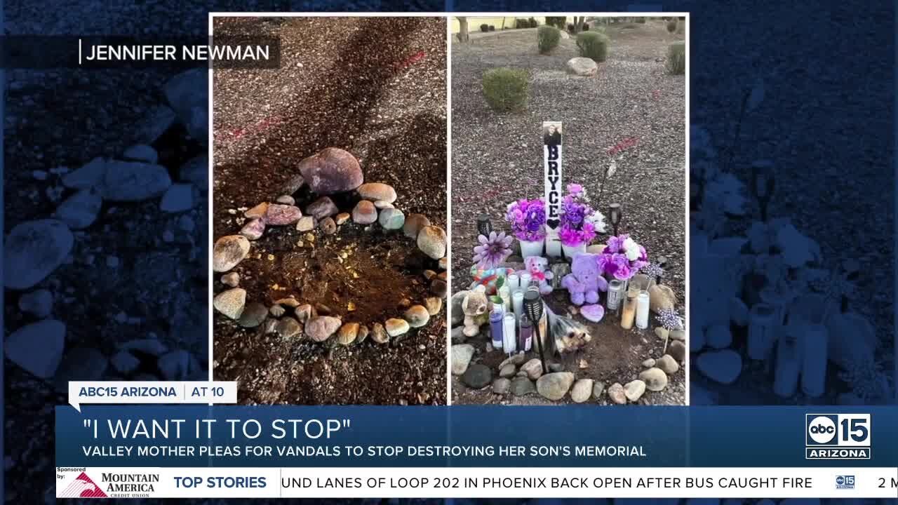 West Valley mother pleas for vandal hitting her son's memorial to stop