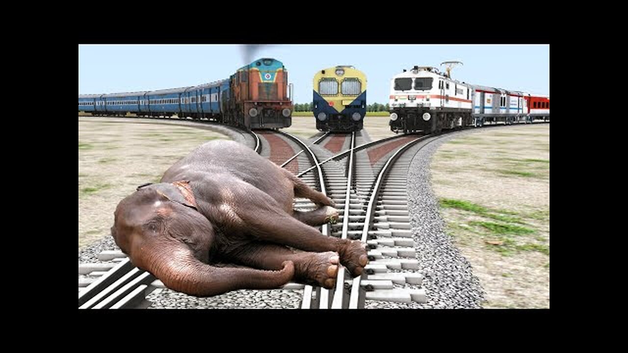 Three Trains vs Elephant🐘 - Stops the train | BeamNG.Drive