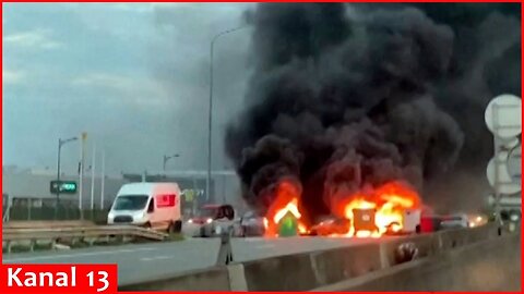 Road blockade burns on ninth day of French pension reform protests