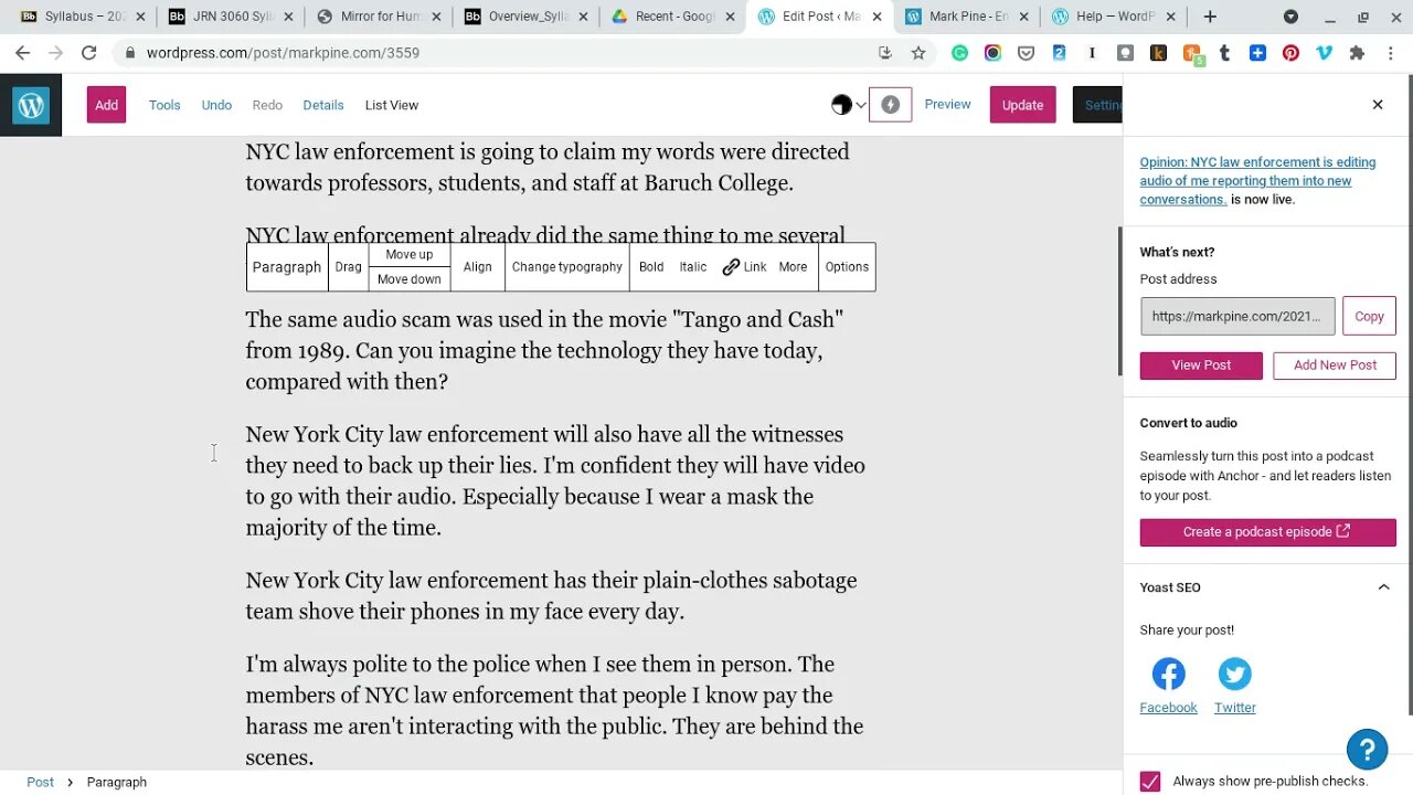Opinion: NYC law enforcement is editing audio of me reporting them into new conversations.