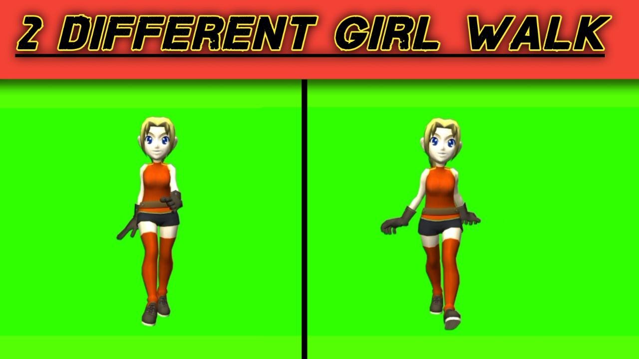 girl walk green screen video |cartoon girl character walk green scree video |