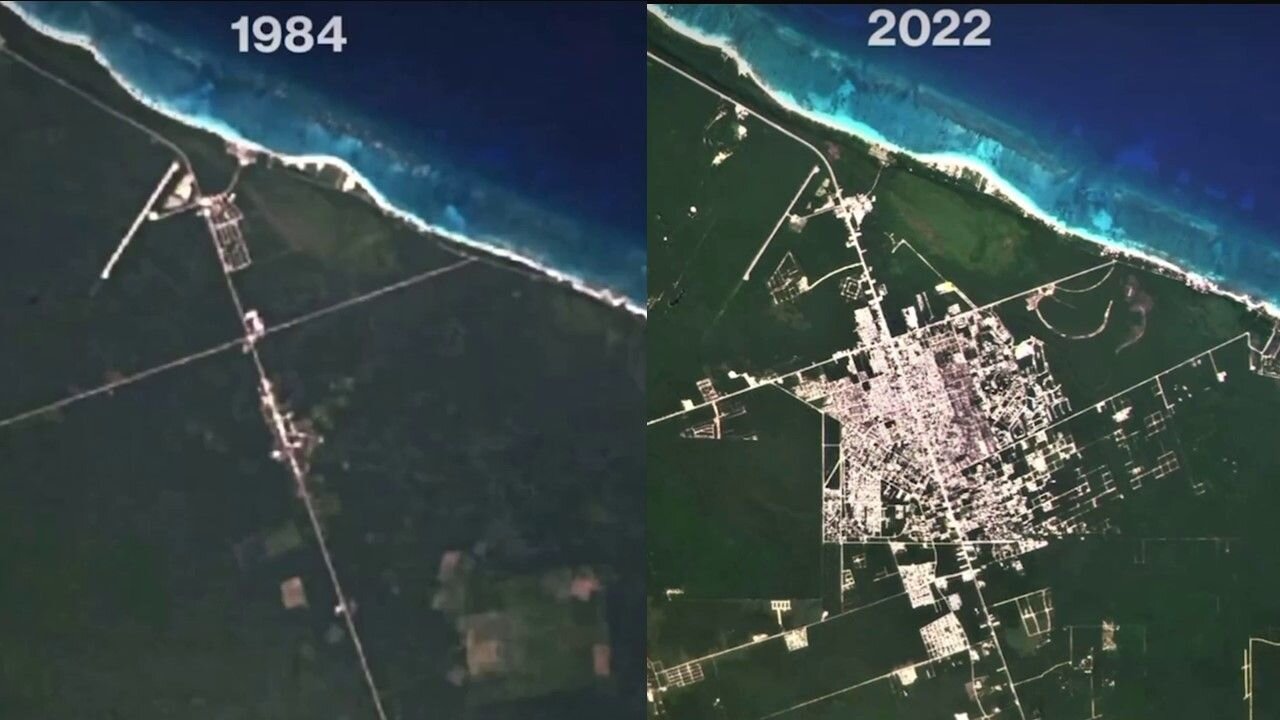 Timelapse of the apocalyptic sea level rise caused by climate change between 1980-2024.