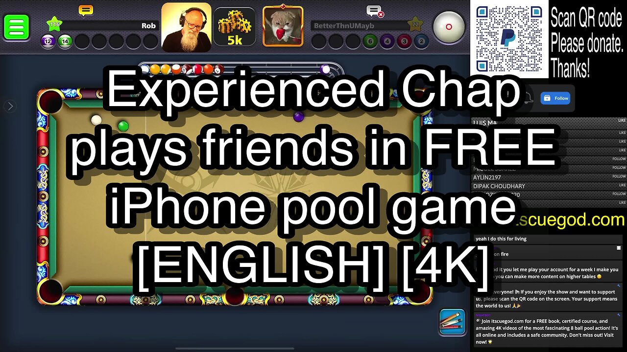 Experienced Chap plays friends in FREE iPhone pool game [ENGLISH] [4K] 🎱🎱🎱 8 Ball Pool 🎱🎱🎱