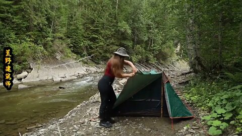 5-- Camping in the forest. The tent was set up on the river. It was much more comfortable.