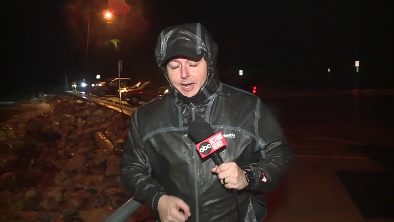 Chad Mills is in Madeira Beach, where incoming storm surge is crashing into the rocks at John’s Pass.