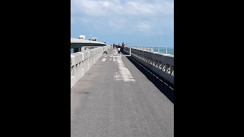 A walk down a fishing bridge in the Florida Keys.