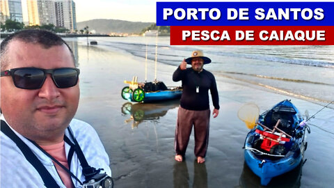 Kayak fishing in the port of Santos, Brazil