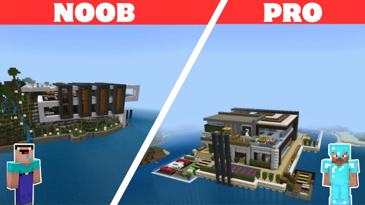 MINECRAFT NOOB VS PRO: MODERN HOUSE BUILD CHALLENGE