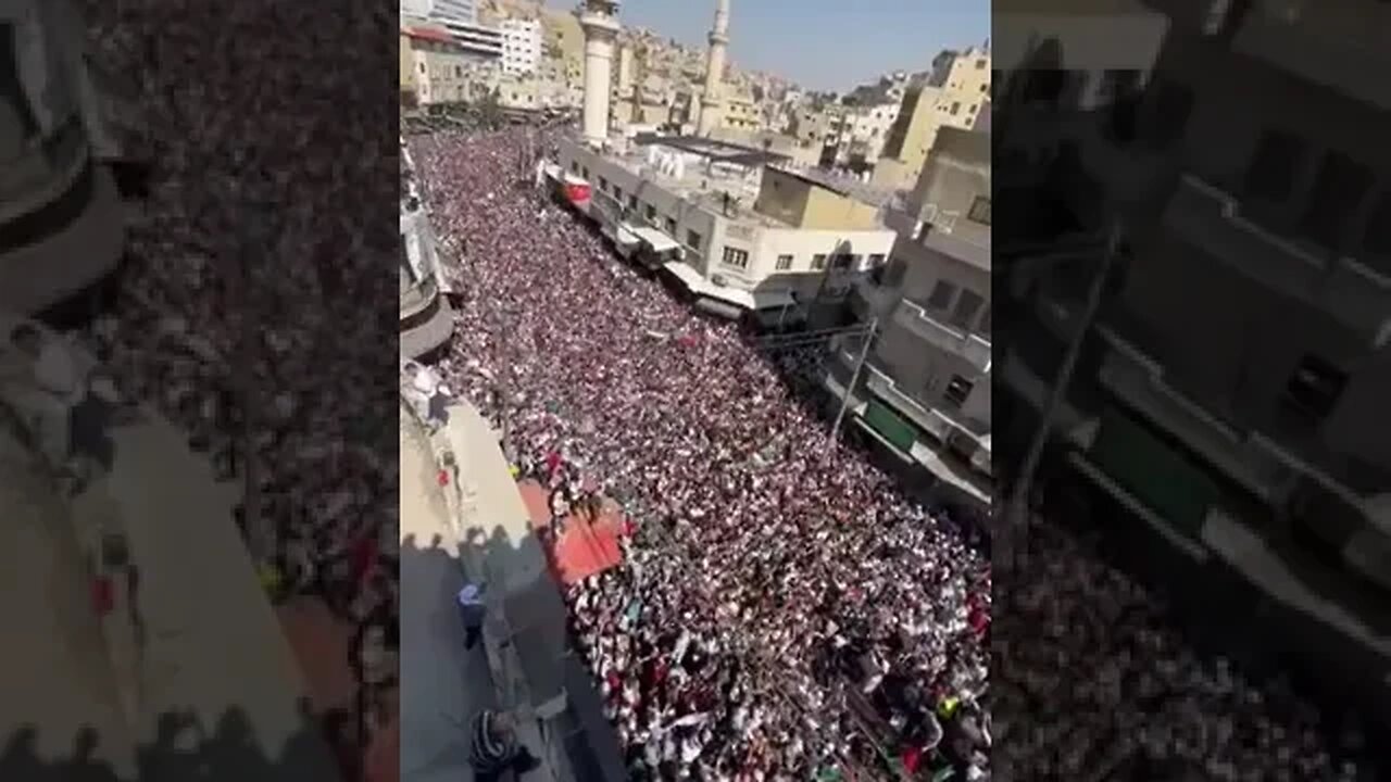 Jordan tens of thousands spill in to streets to support Palestinians