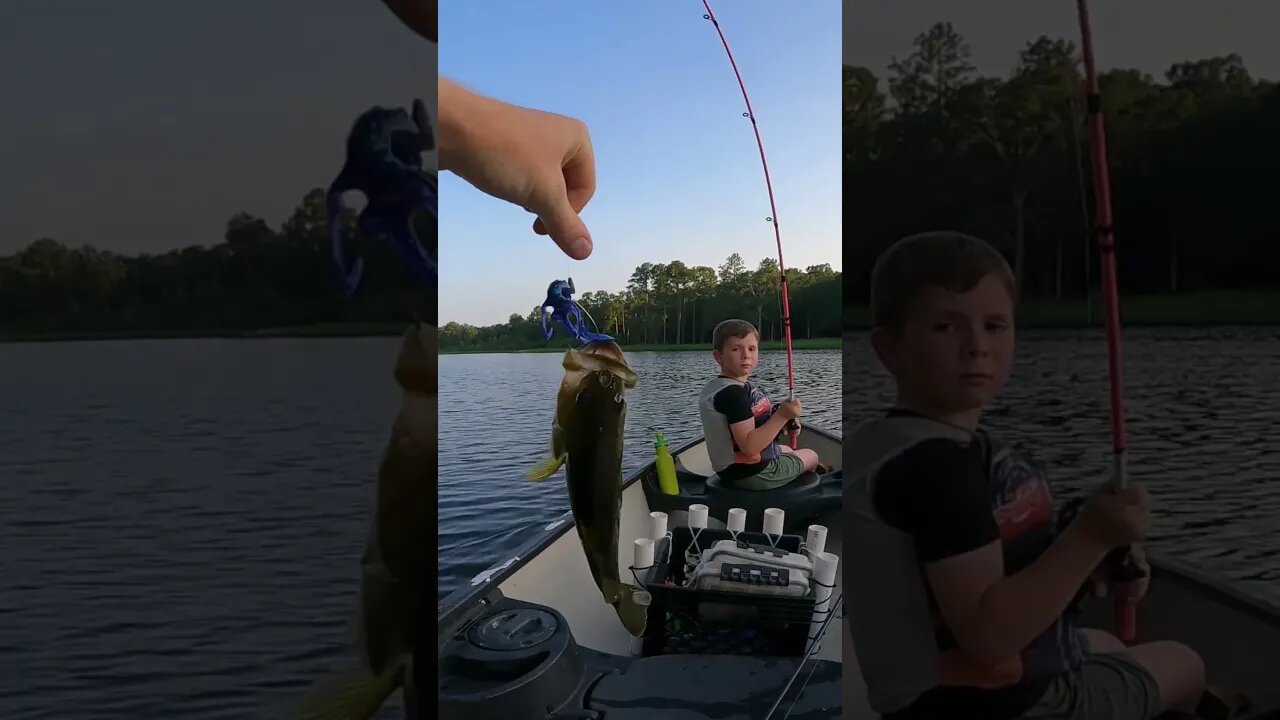 Little man's cranking them in! #kidsfishing #kayakfishing #LMB