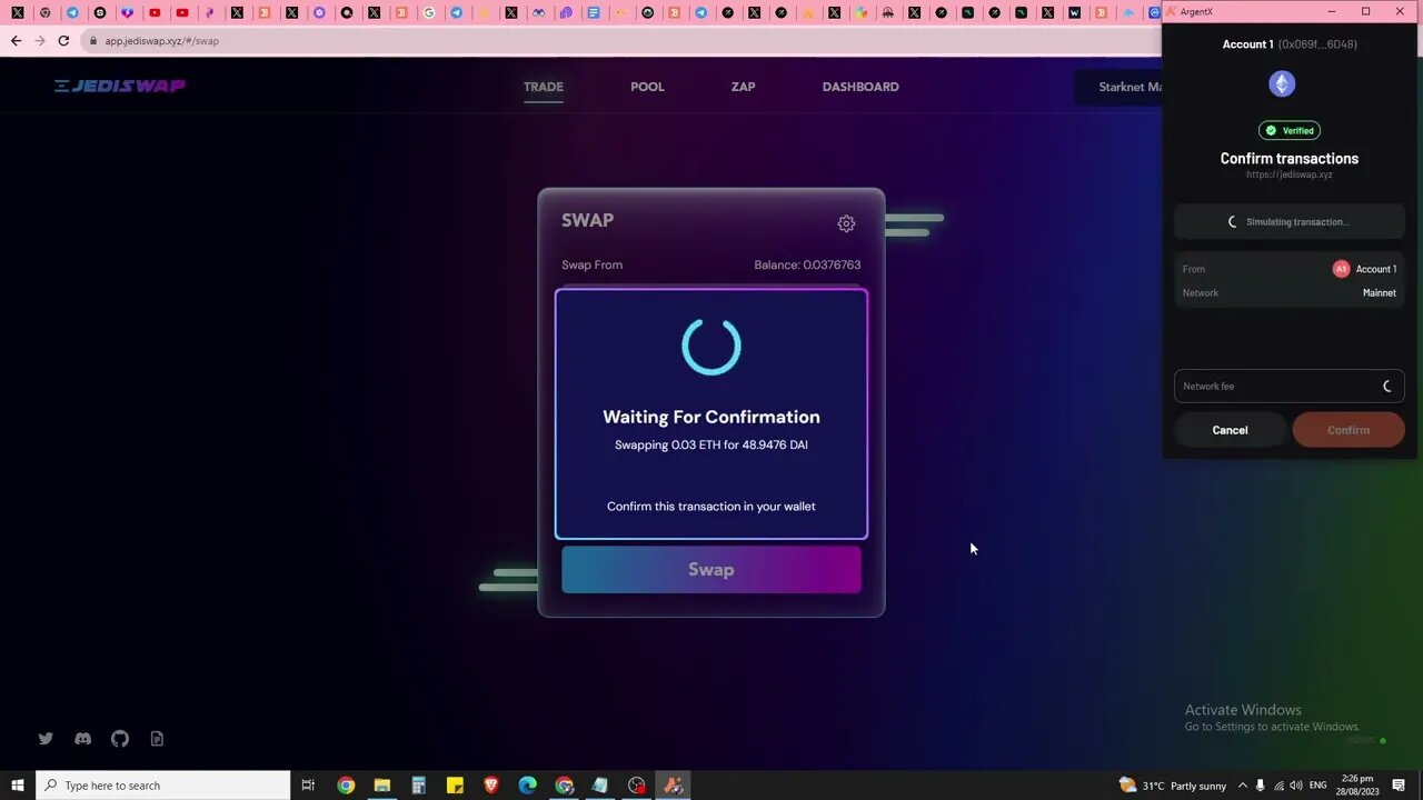Starknet Airdrop Snapshot. Interacting With Jediswap!