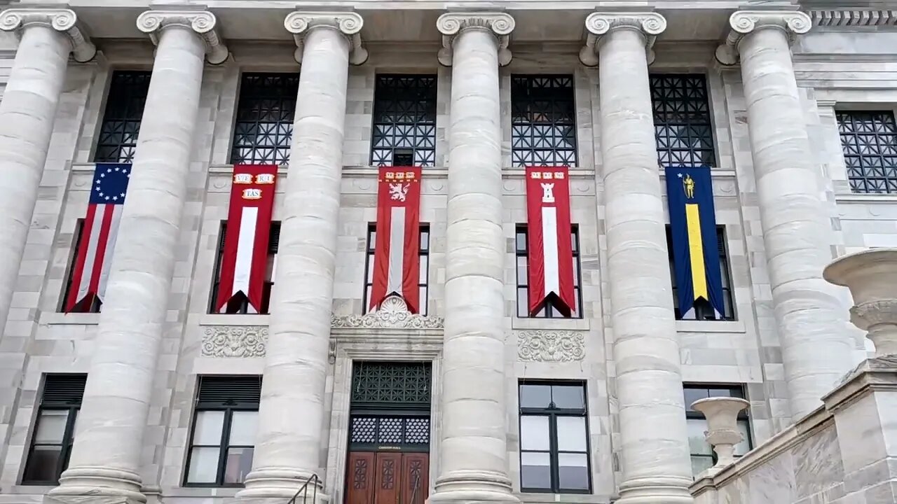 Harvard University setting up tents for the upcoming graduation