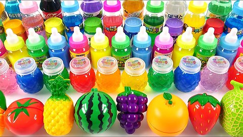 Satisfying Video l How to make Rainbow Pool into Mixing All My Glossy Slime & Fruit Cutting ASMR