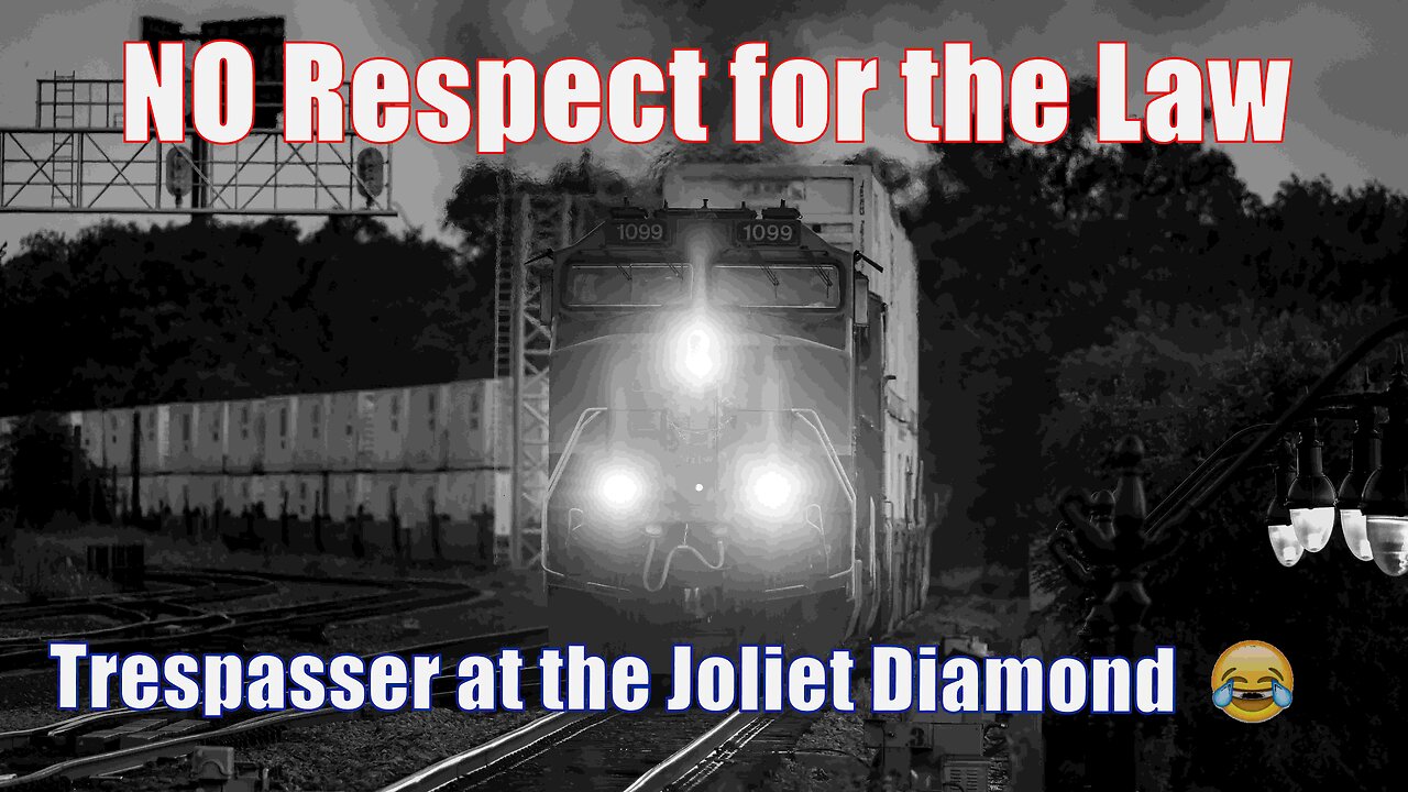 Double Trains on the Joliet Diamond, Both Directions of Amtrak and a Railroad Trespasser