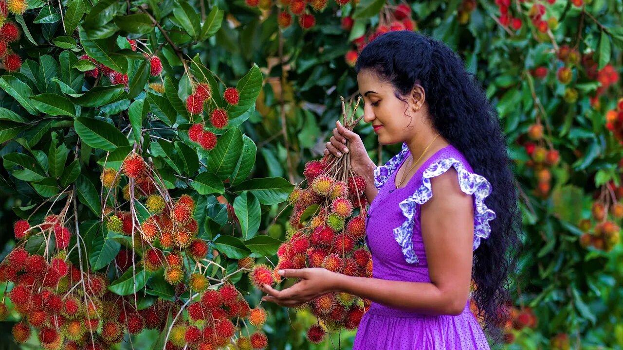 Rambutan fruit recipe 🍒 Sweet & Sour Sinhalese Fruit Dishes | Sri Lankan Food | Nature Cooking.