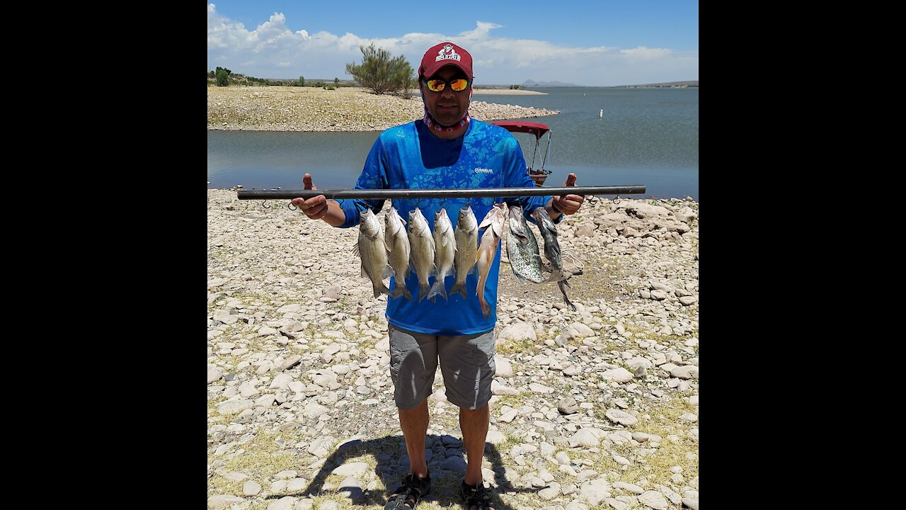 Caballo Lake NM Fishing for Black Bass White Bass Crappie Drum and Carp- Spoonplugging