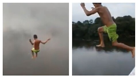 Scary these young people jumping into the river from the incredibly tall bridge.