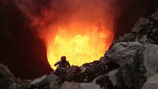 Brave explorers camp near active volcano