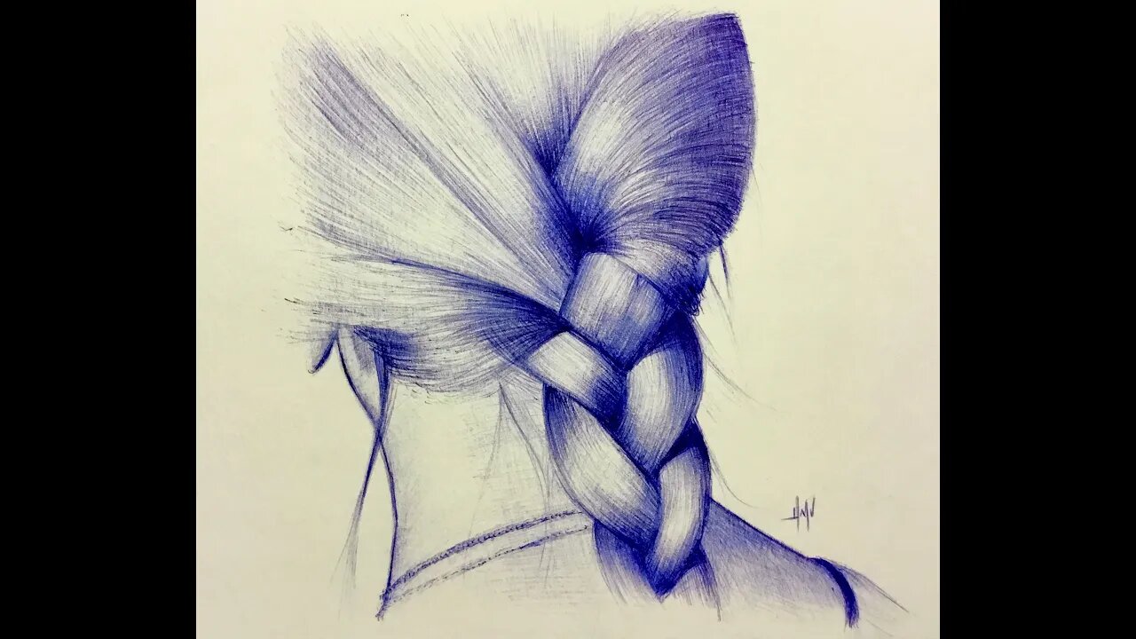 Braided Hair Ballpoint pen drawing, How to draw