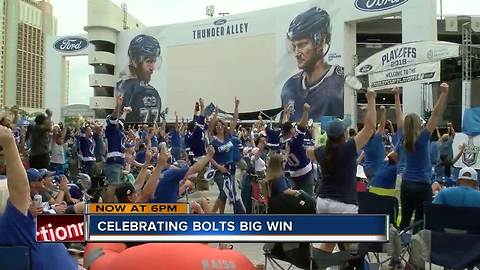 Celebrating the bolts win