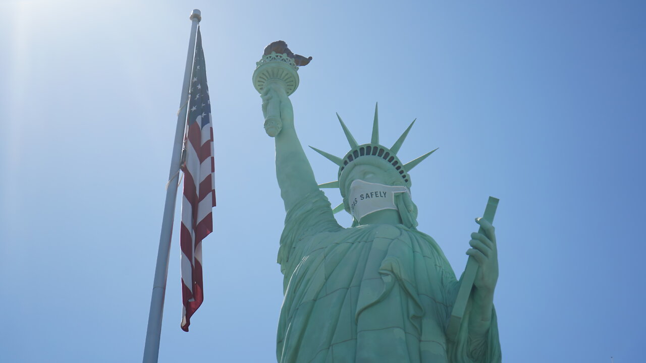 Statue of Liberty wearing a mask