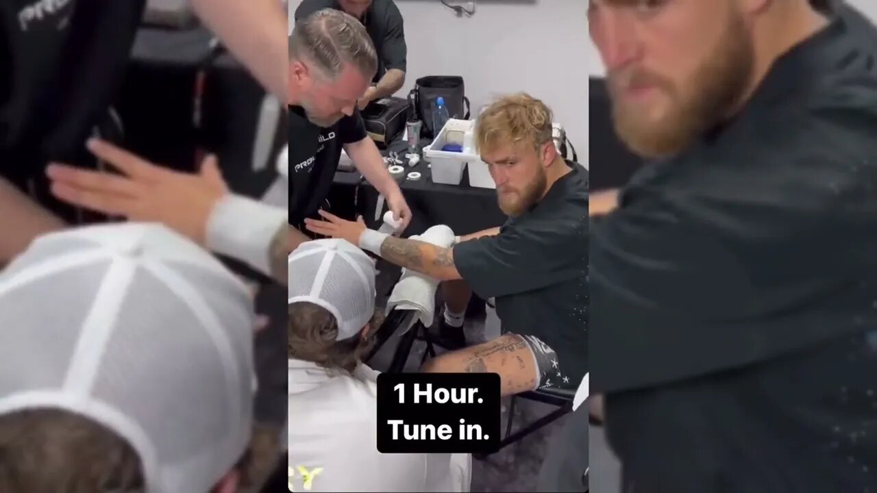 Jake Paul getting his hands wrapped ahead of his match up with Tommy Fury