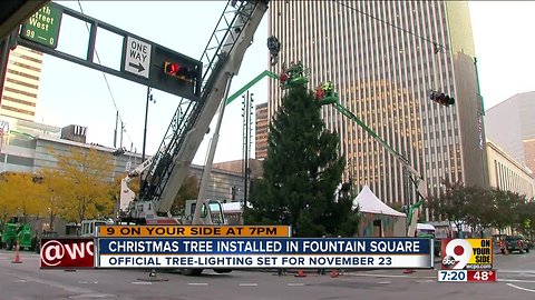 Christmas tree arrives at Fountain Square