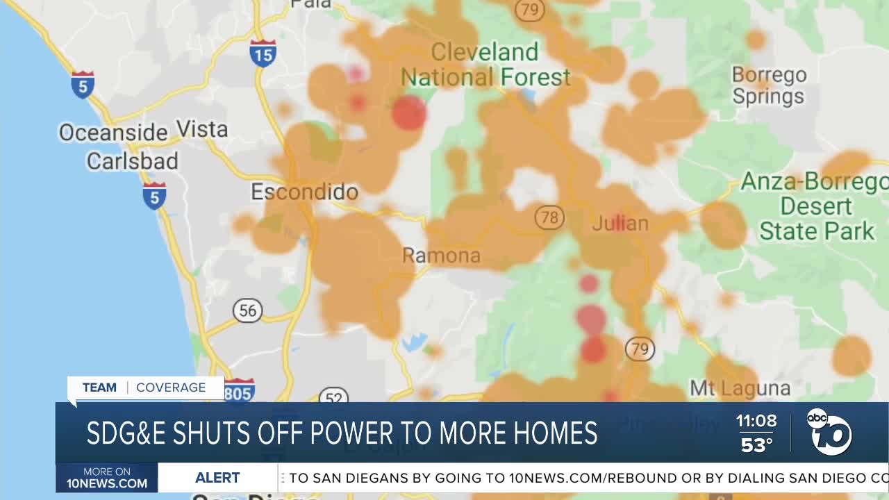 SDG&E shuts off power to more homes