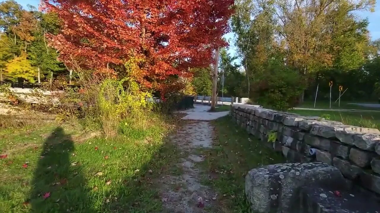 Tricentennial Park on Blackstone River in Sutton Massachusetts in Autumn Foliage