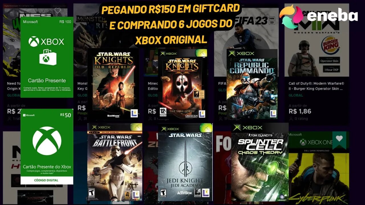 Tutorial Comprando R$150 em Giftcards de Xbox no Eneba e comprando 6 Jogos de Xbox Original