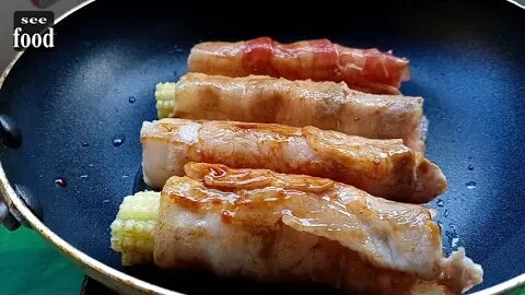 玉米筍五花肉捲 Pork Roll ASMR #food #corn