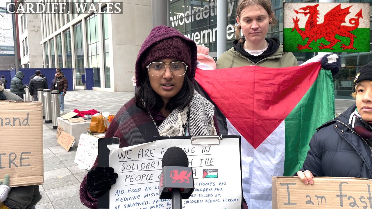 24 hour solidarity fast in front of the UK Government building, Cardiff