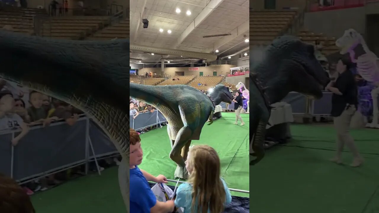 Big dinosaur with kids