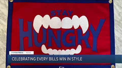Victory banners celebrate Bills wins