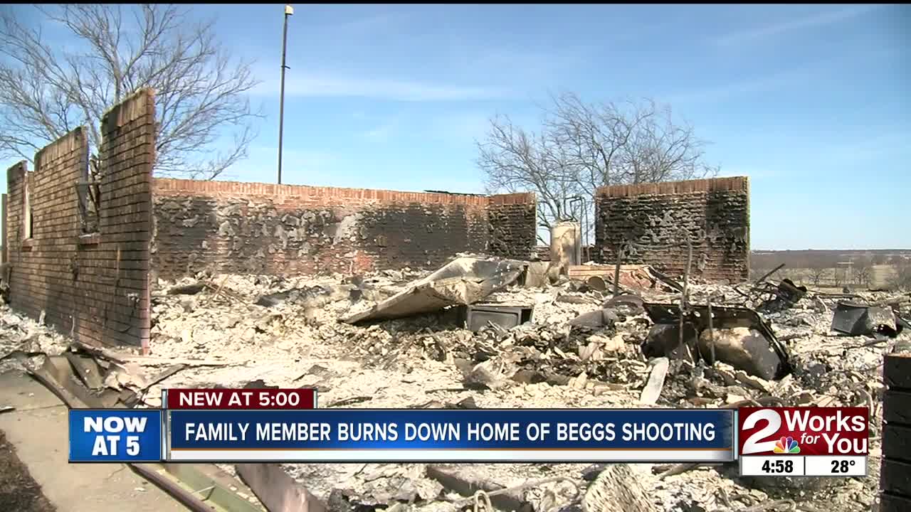 Investigators: Family member burns down Beggs home where murders took place