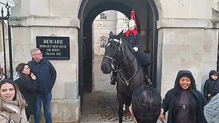 female guard shouts get off the reins at male tourist #thekingsguard