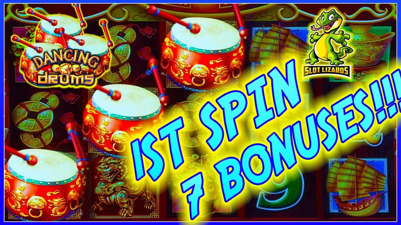 1ST SPIN SUPER 7 BONUS MANIA ACTION WINS! Dancing Drums 3 MACHINES $8.80 MAX SPINNING!