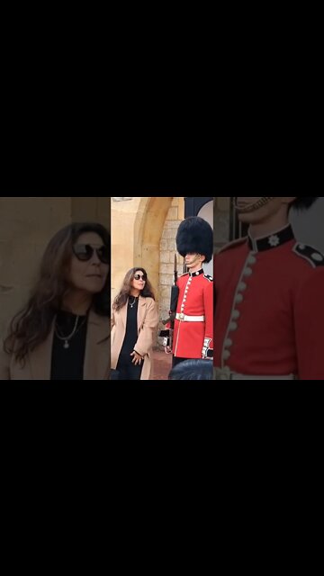 Tourist jumps when she sees the kings Guards gun #windsorcastle