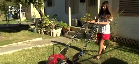 11 year old Texas girl mows 50 yards of lawn