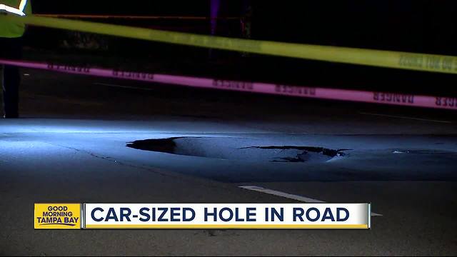 Hillsborough deputies stop traffic at intersection after a hole opens in the roadway