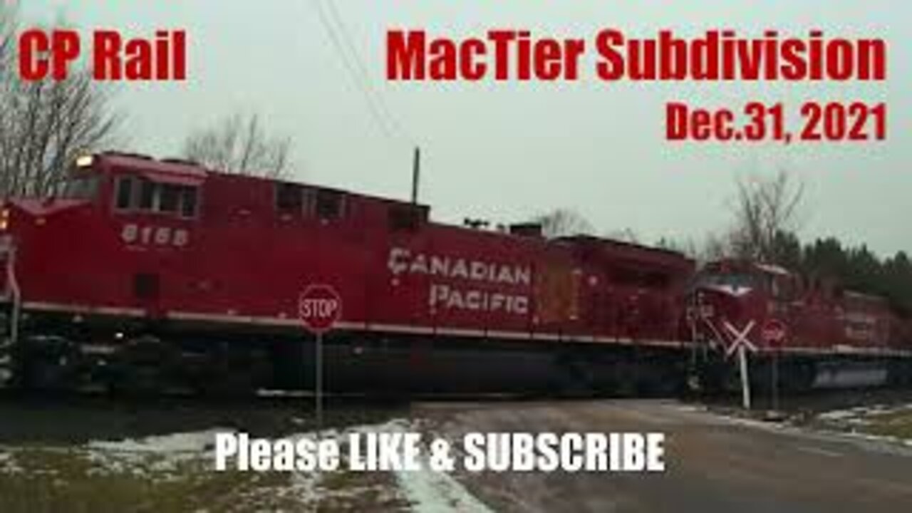 CP Rail MacTier Subdivision for 8711 North @ Essa with DPU9808 midway and 9762 trailing. Jan.2, 2022