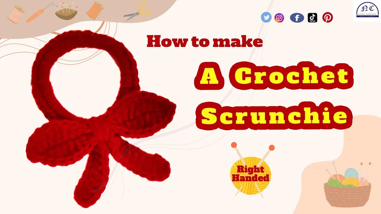 How to make a crochet scrunchie ( Right Handed ) with the pattern