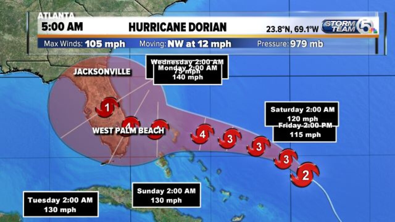 5 A.M. UPDATE: Hurricane Dorian expected to become a Cat. 3 later today