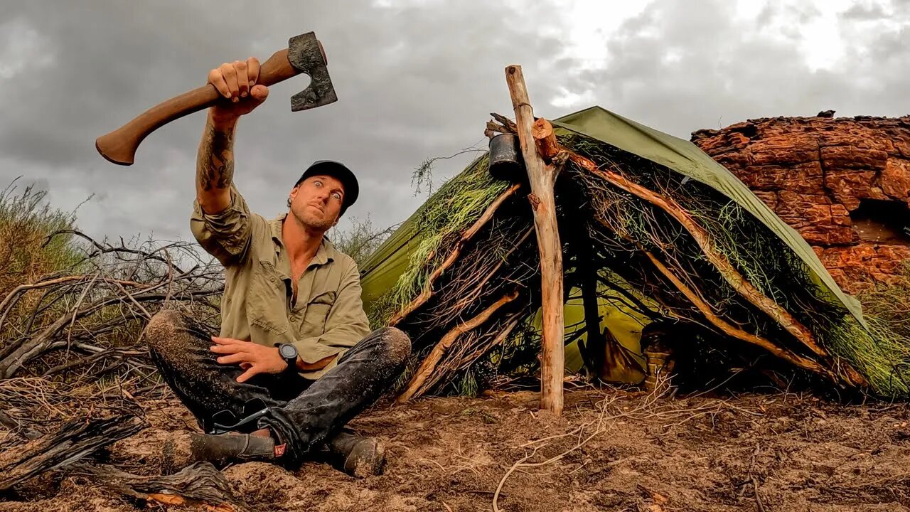 Building a SURVIVAL SHELTER in the RAIN - BURIED ALIVE.